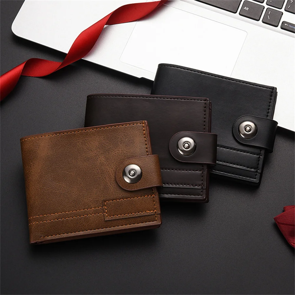 Short Snap Wallet Elegant Solid Color Soft 2-Fold Wallet Minimalist Men'S Wallet for Formal