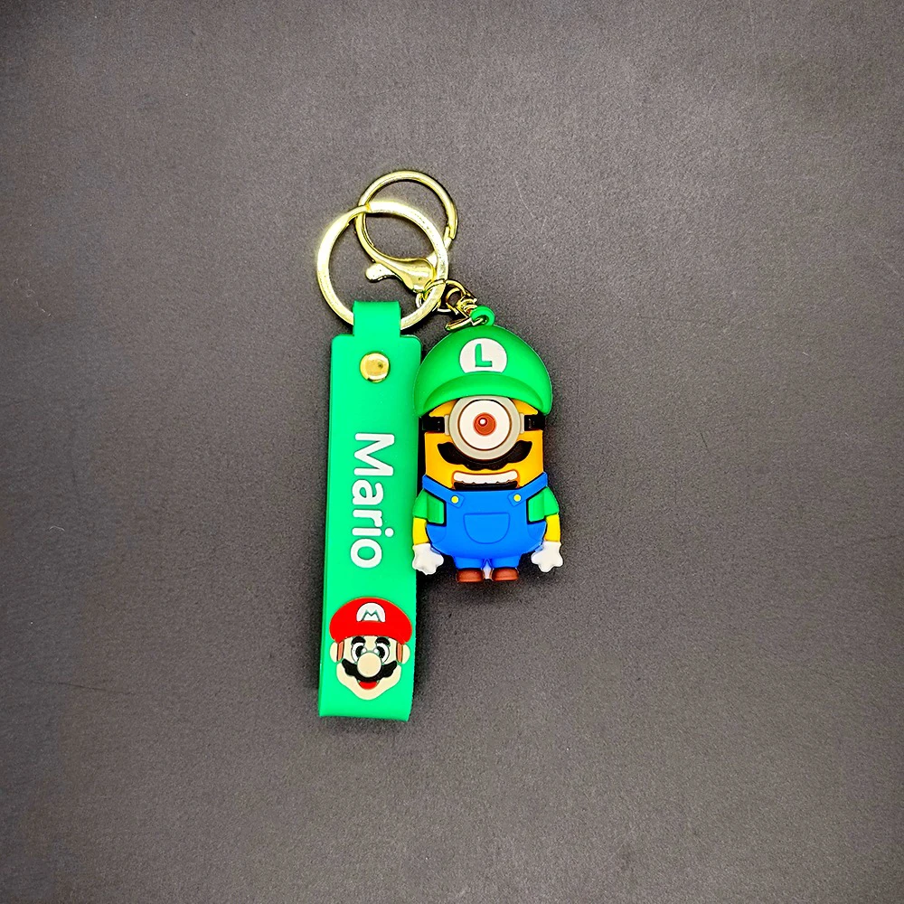 Kawaii Mario Minions Keychain Cartoon Toys Model Silicone Pendant Keyring Car Backpack Plumber Minions Key Holder Accessories