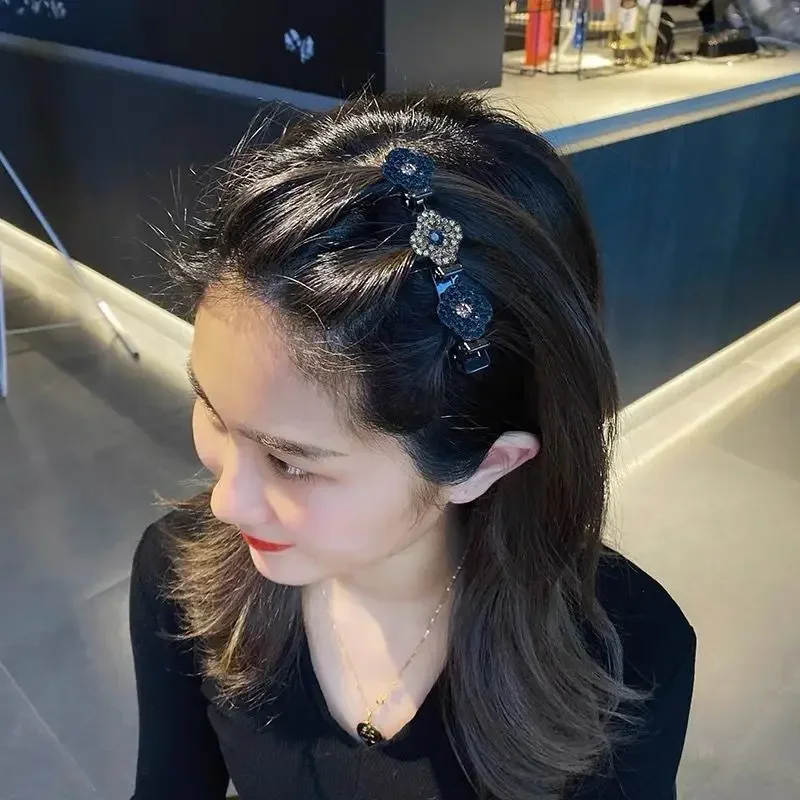 2024 New Fashion Sparkling Crystal Stone Braided Hair Clips Flower Hair Accessory For Women Girls