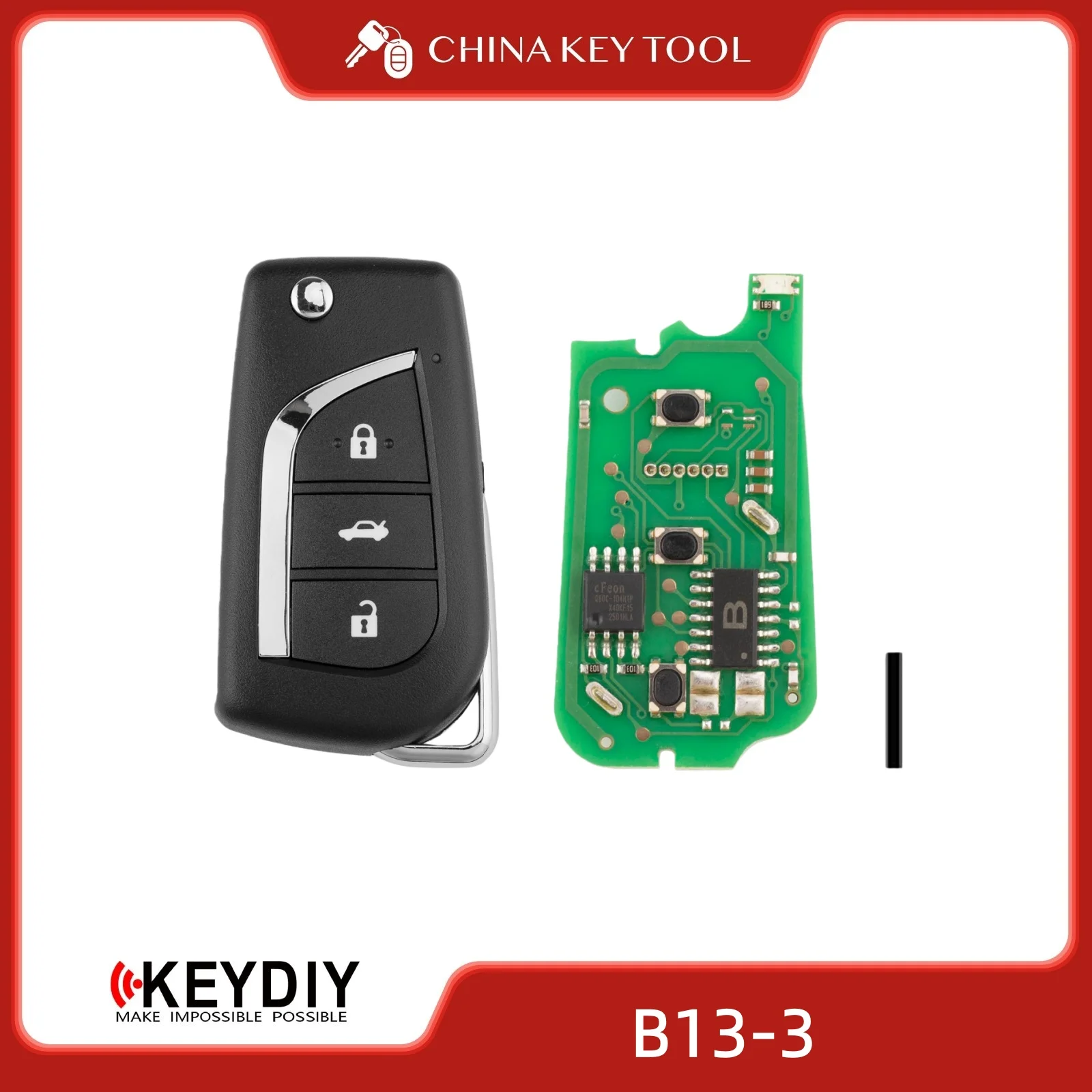 

KEYDIY KD B13-3 Универсальный откидной дистанционный ключ с 3 кнопками, совместимый с типом Toyota