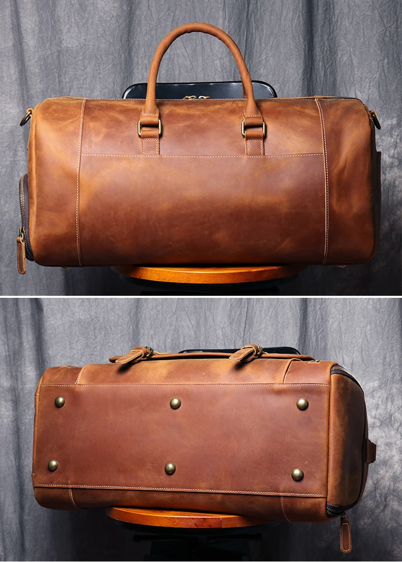 Vintage Full Grain Genuine Leather Travel Bag Men Duffel Weekend Bag Carry On Large Luggage Bag Tote Messenger Bag Male Handbag