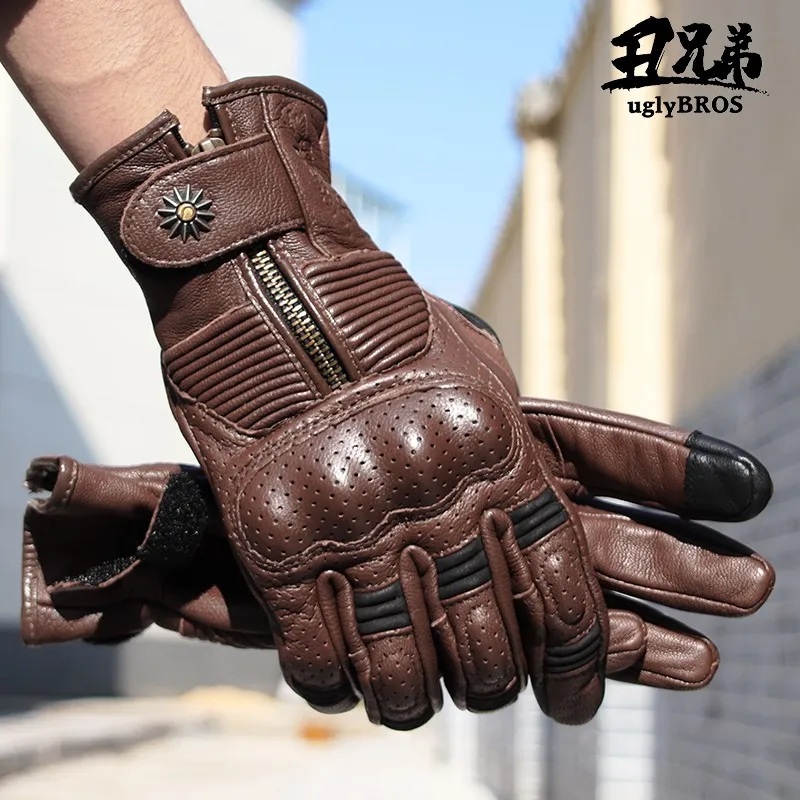 Uglybros Motorcycle Cycling Gloves Anti-drop Retro Hard Shell Protective Sheepskin Gloves for Men and Women Riding Protection