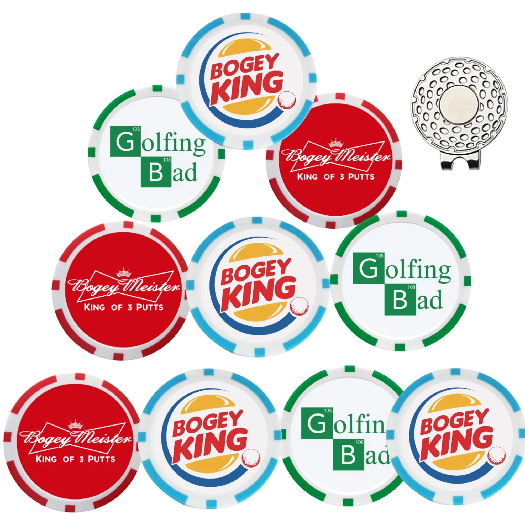 9 Counts EA ABS Golf Poker Ball Markers, Best Seller, with PGA Golf Chip Ball Marker, Great Golf Gift For Golf Lovers Dad