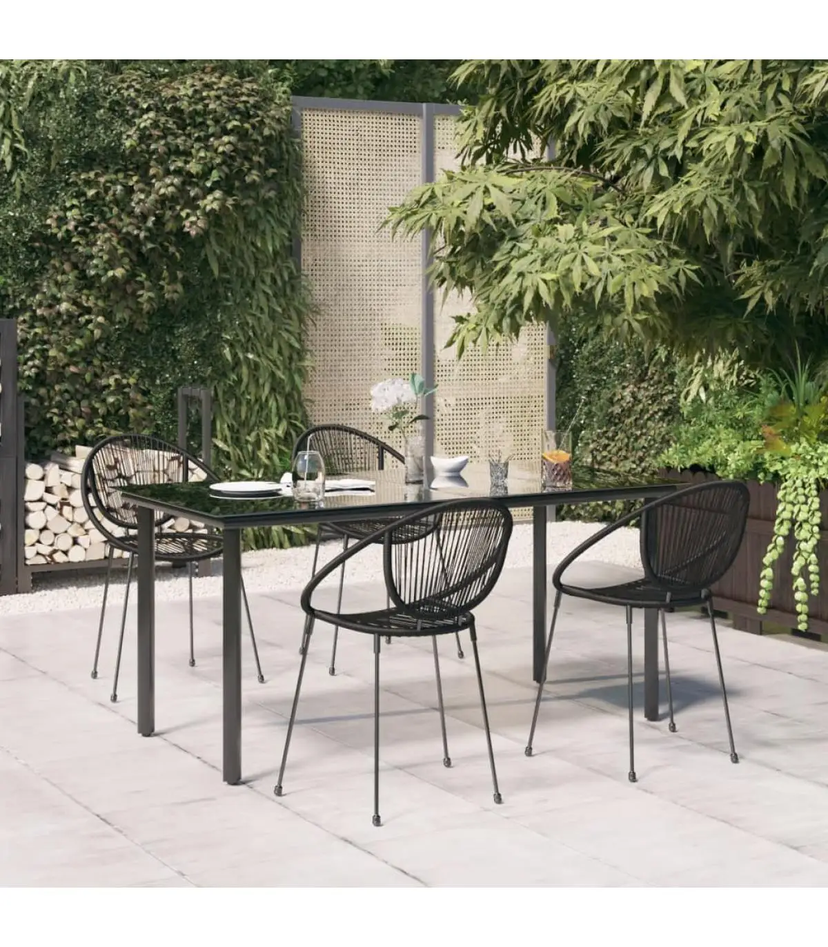 Garden sets garden dining set 5 pieces black PVC Rattan