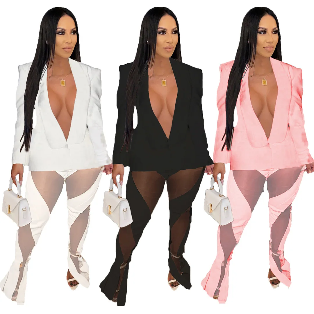 

Casaul Women Tracksuit Office Lady Two Piece Set Sheer Mesh See Through Party Night Matching Set Clothes For Women Outfit