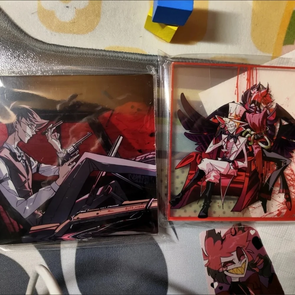 

Hazbin Hotel Alastor Lucifer Morningstar Postcard Acrylic Brick Desktop Ornament Cartoon Ambitus Commemorate Exquisite