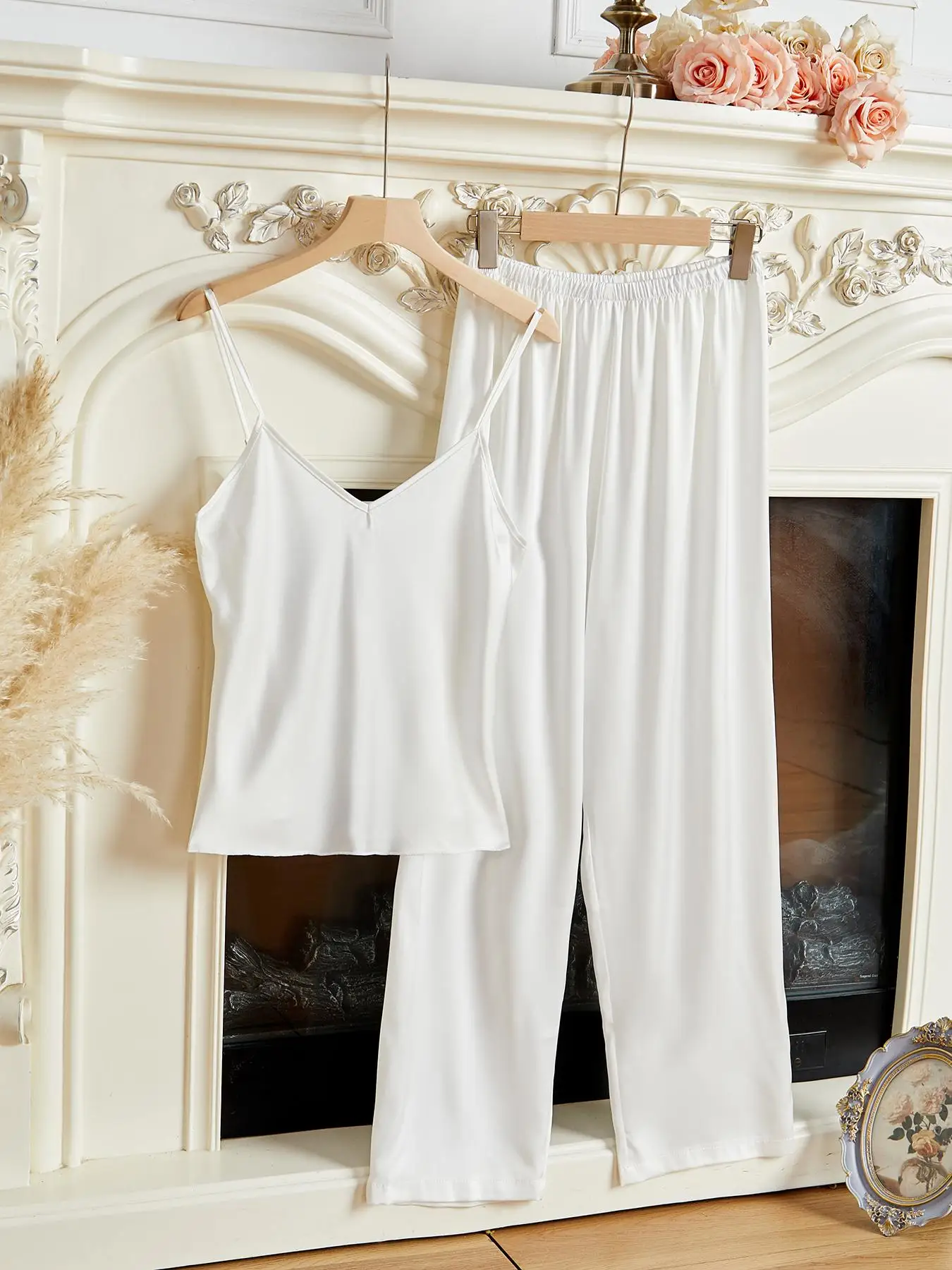 White milk silk camisling trousers sexy home pajamas set women pajamas