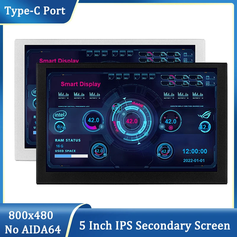 5 Inch IPS USB Secondary Screen 800x480 Type-C LCD Computer Hardware Monitor Music Spectrum Analysis Display No AIDA64