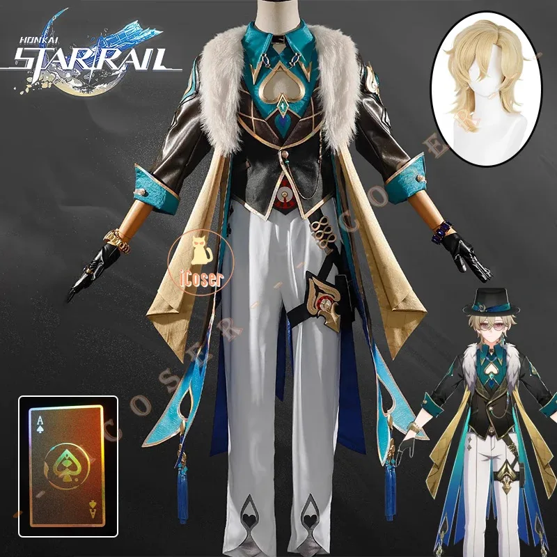 هونكاي ستار السكك الحديدية افينتورين تأثيري حلي شعر مستعار موحد قبعة النظارات الشمسية خواتم ساعة الدعائم حفلة الهالوين للنساء الرجال iCosera;k