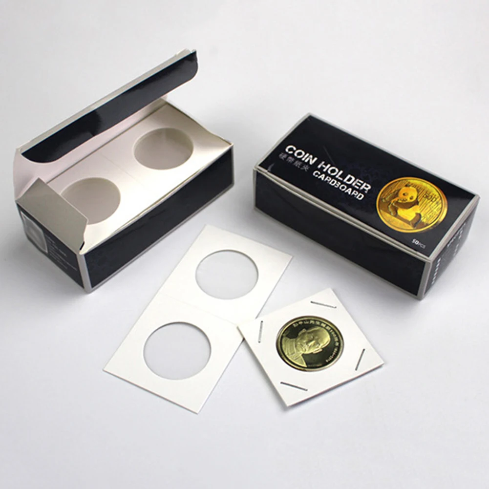 1 Box 17.5-40mm Coin Holders Stamp Holder Cover Coin Square Cardboard Paper Case Coin Album Collection Book Storage Case Flip