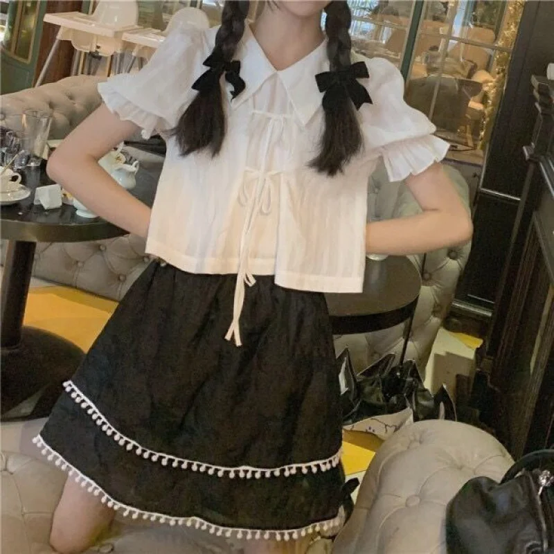 Summer College Japanese Jk Soft Girl Cute Puff Sleeve Korean Style Loose All-Match White Shirt Student Top Sweet