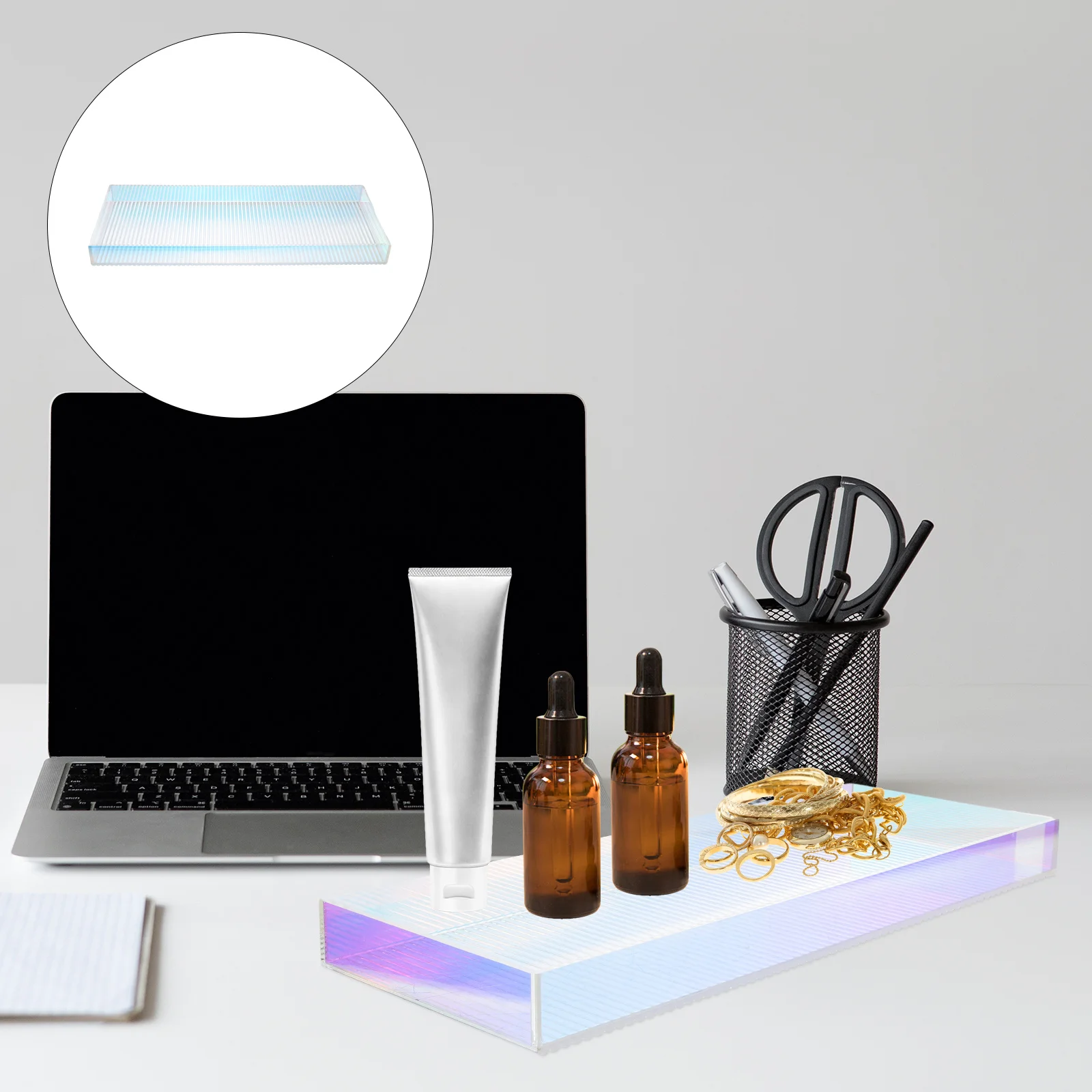 

Exquisite Acrylic Stripe Storage Tray Multi-Use Bathroom Vanity Organizer Perfume Cosmetics Jewelry Display Rack