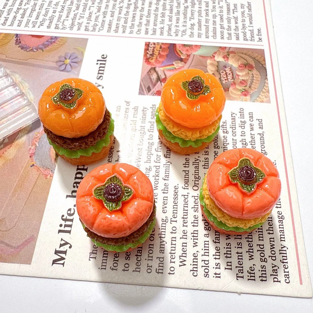 10PCS Mini Persimmon Burger Series Miniature Flat Back Resin Cabochons For Hairpin Scrapbooking DIY Home Decor Craft Accessories