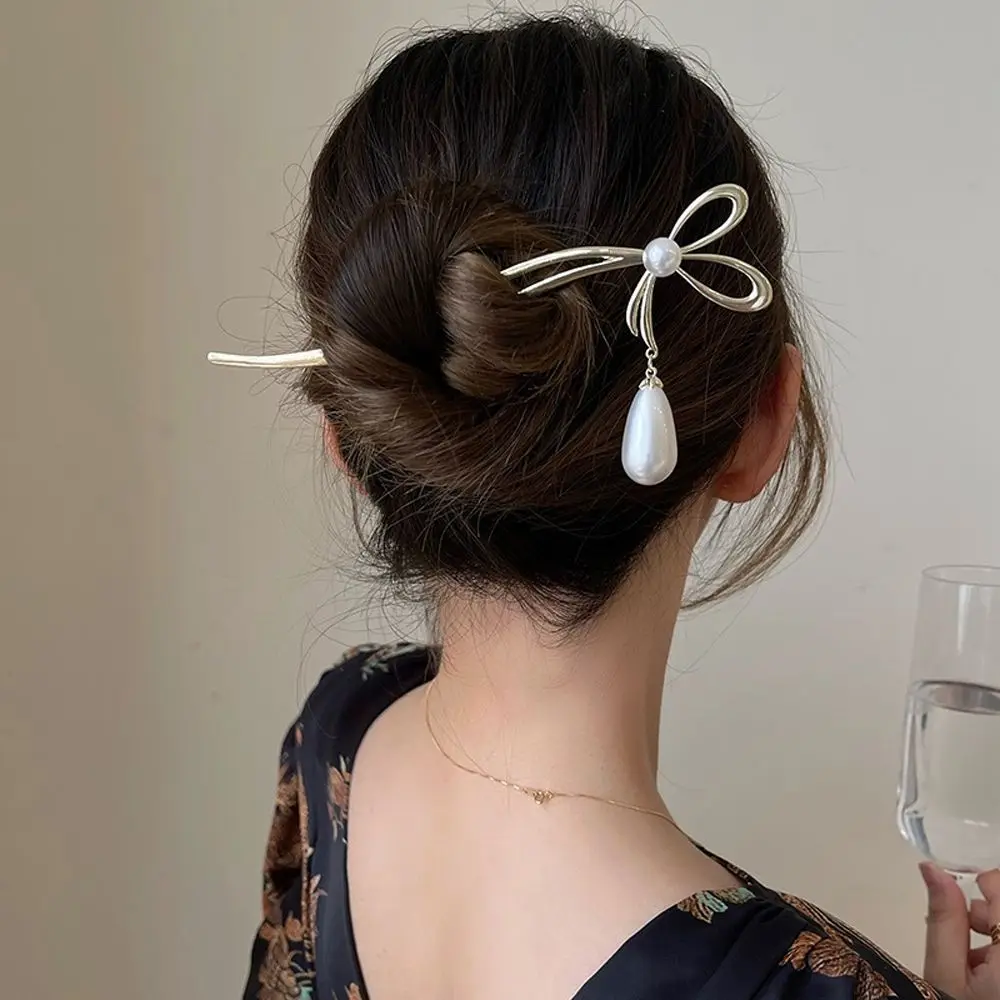 Modern Elegant Braiding Styling Tool High-End Sense Bow Jewelry Korean Style Hairpin Headwear Women Hair Stick Hair Fork