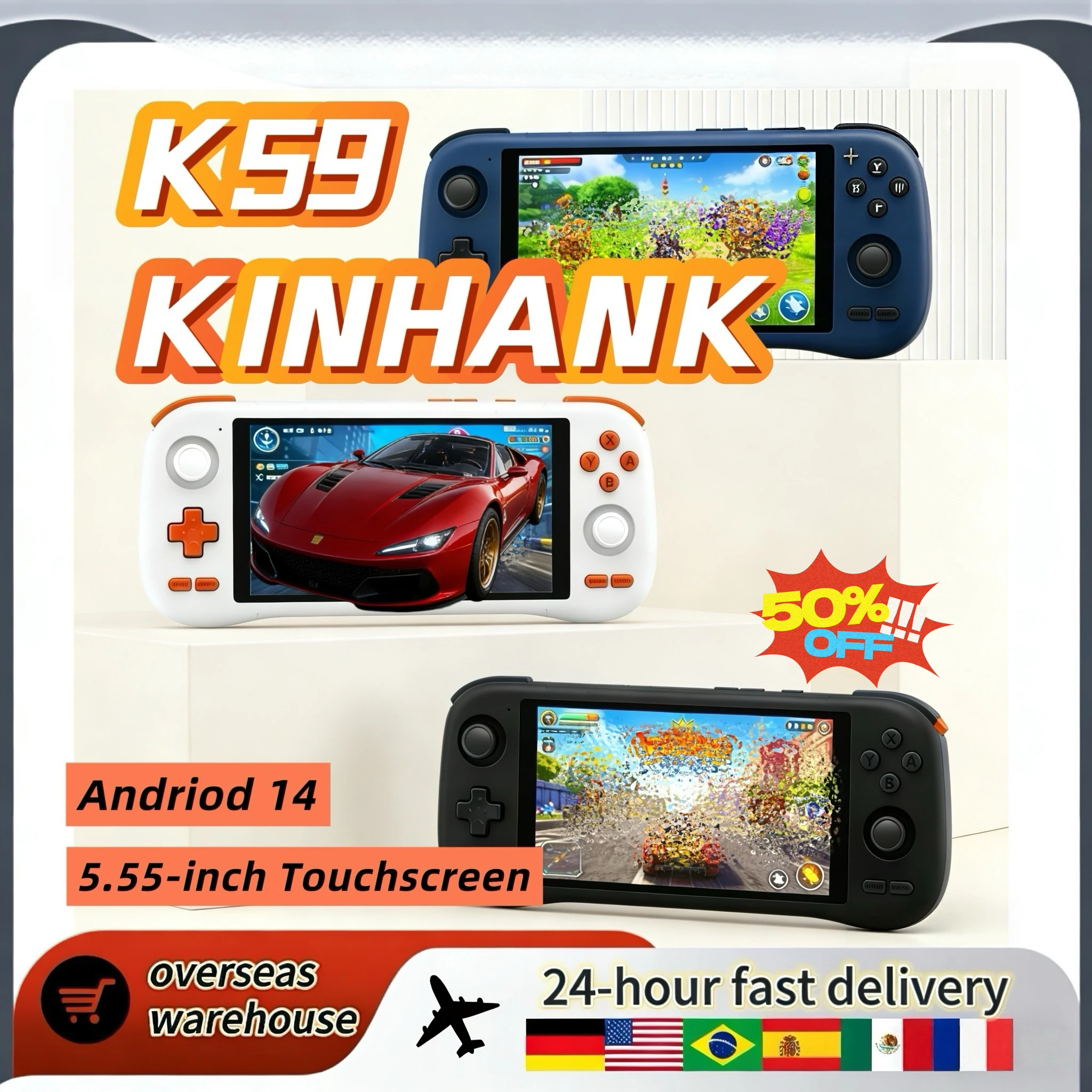 

Портативная игровая консоль K59 Retro с 5,5-дюймовым IPS HD-экраном, плавным управлением, Android 14, 128 ГБ, подарок для мальчиков