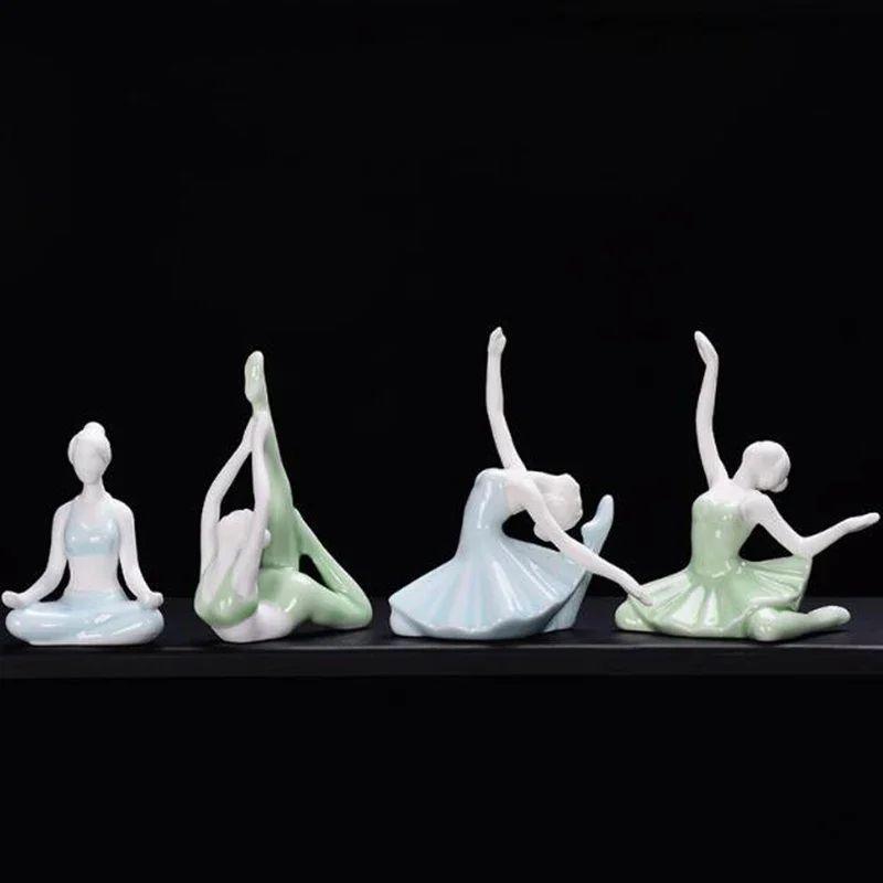 

New Porcelain Crafts Elegant Yoga Sport Girl Series Figurines Miniatures Tea Pet Creative Home Decoration