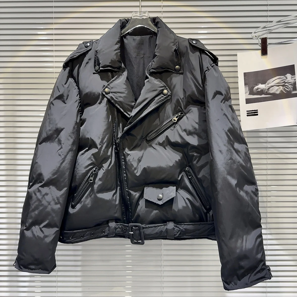 

Street Sle Warmth Motorcycle Jaet Quilted Coat Zipper Design Trendy Women's Faion Du down Filled Winter Outerwear