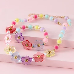 2Pack Princess Baby Girl Flower Beaded Chain Necklace with Bracelet Jewelry Set for Girls Daughter Party Birthday Gift