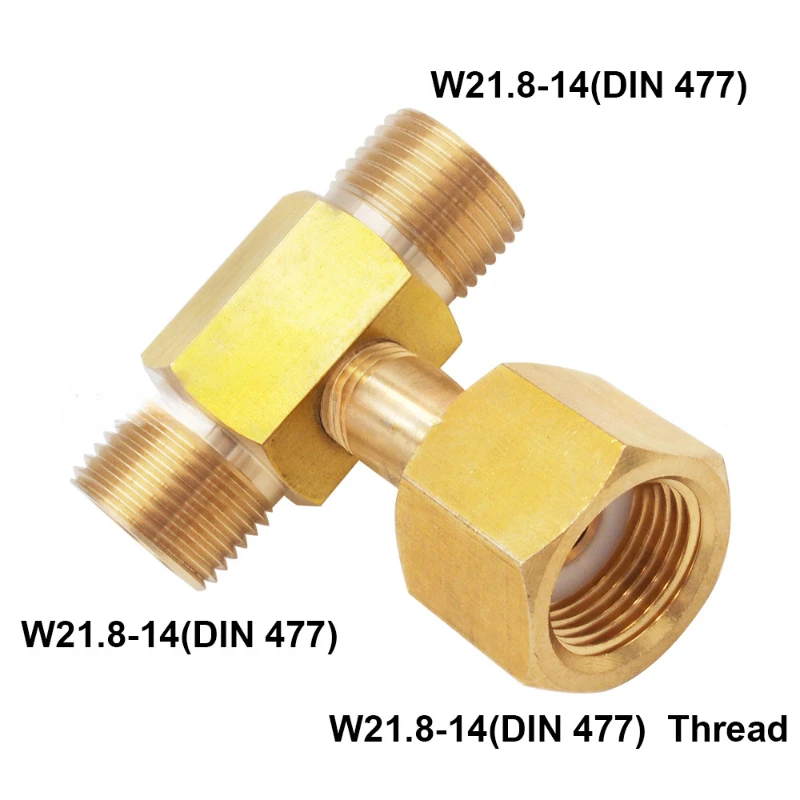 

W21.8-14 DIN477 CO2 Tank Bottle Brass Threaded Tee Fitting 3 Way Connector Charging Fill Adaptor for Beer Homebrew Aquarium