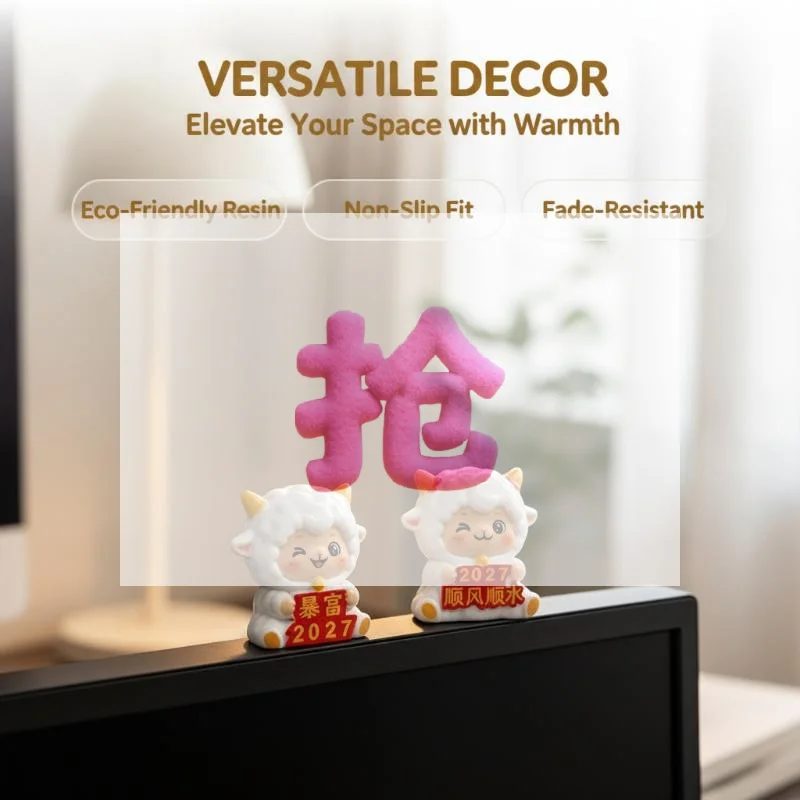 2027 Year of the Goat Resin Figurine Cute Lucky Zodiac Figurines Adorable Home Desktop Auspicious Ornament