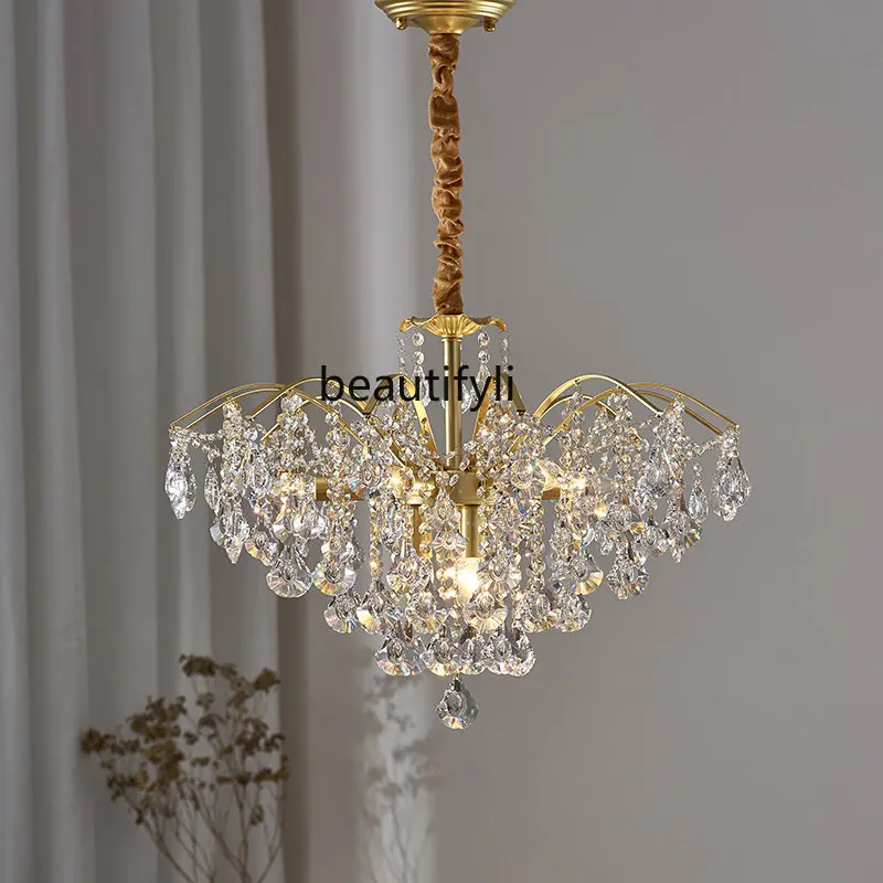 cqy Retro Court Crystal Lamp American Mid-Ancient Princess Room Master Bedroom Living Room Dining Room Stair Chandelier