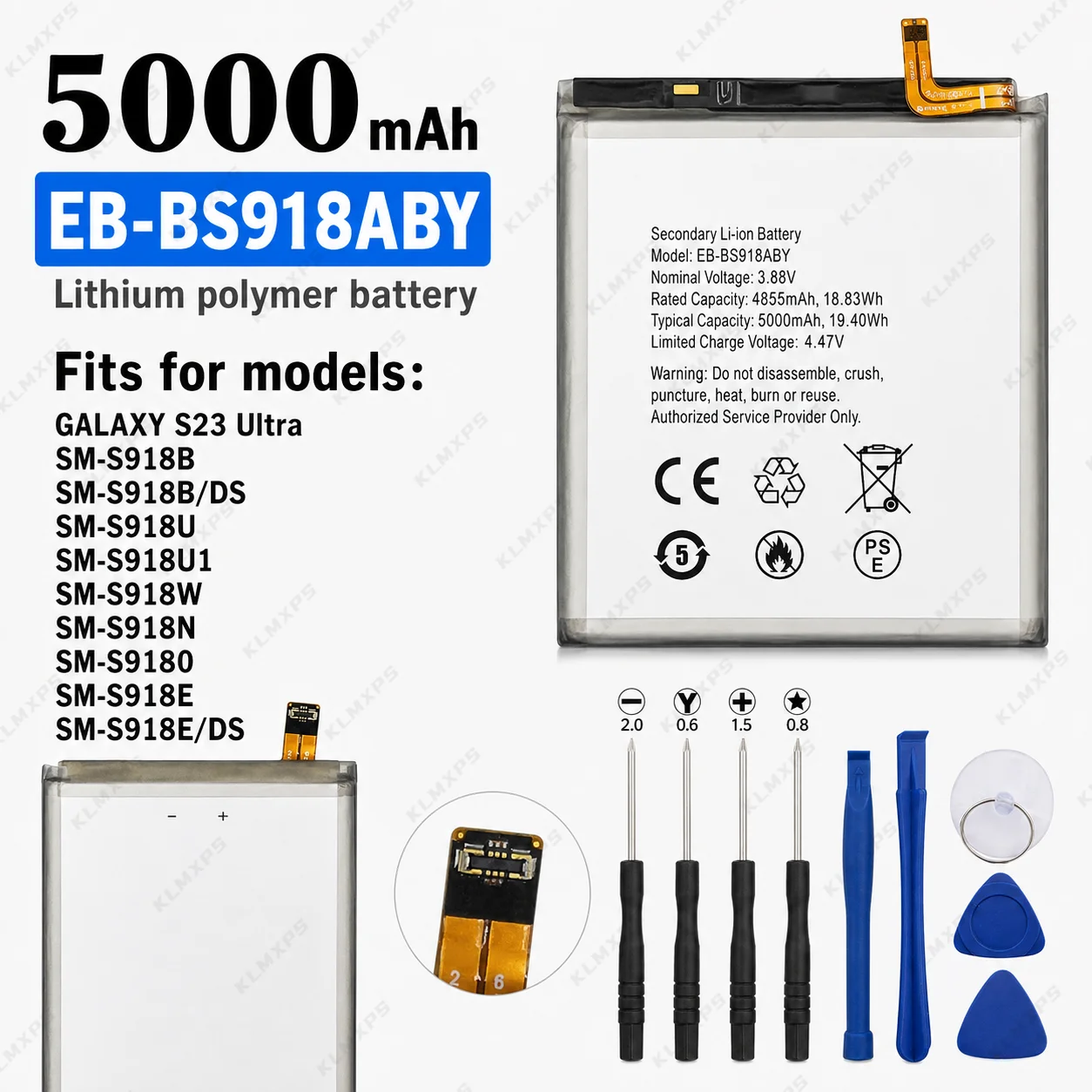 EB-BS918ABY 5000mAh Original Capacity Battery for Samsung S23 Ultra 5G SM-S918 Replacement Mobile Phone Internal Batteries image 3