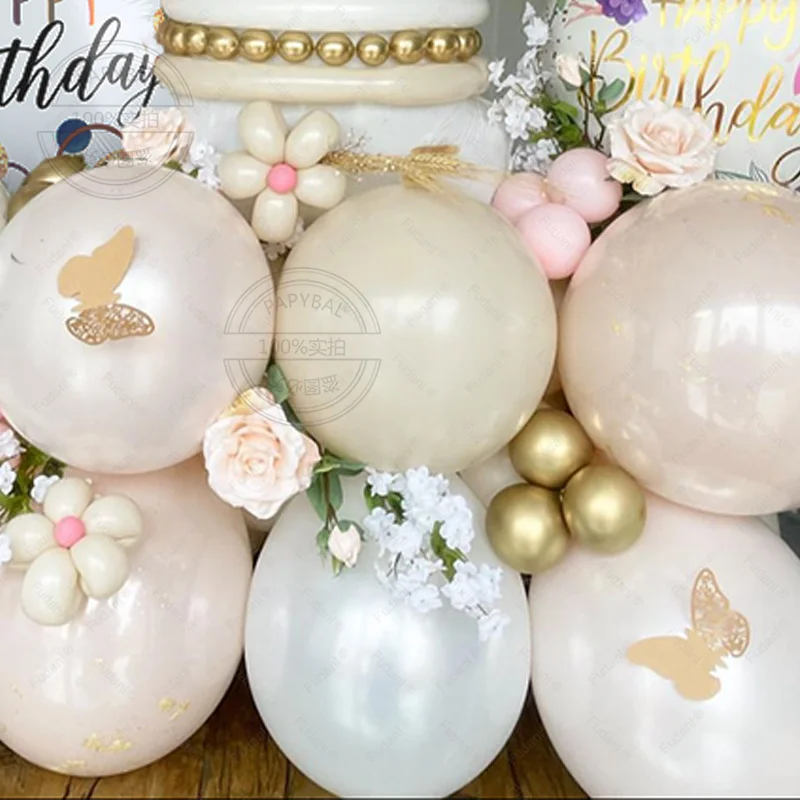 59pcs Milky White Number Happy Birthday Balloon Set 3D Gold Butterfly Stickers Children Birthday Party Wedding Anniversary Decor