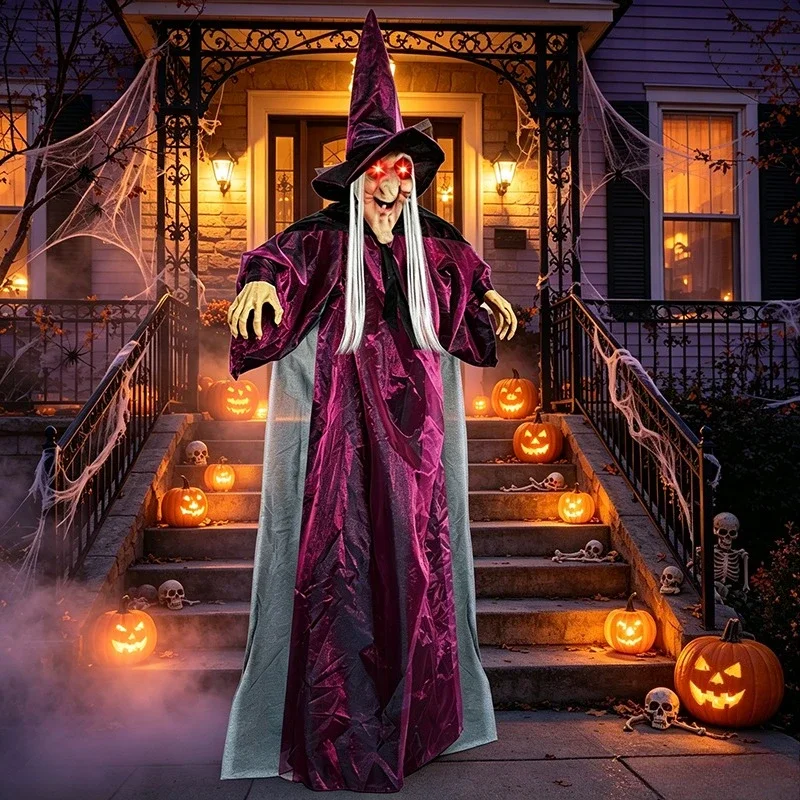 Life Size Hanging Witch Halloween Decoration Glowing Eyes Voice Controlled Talking Scary Outdoor Porch Prop