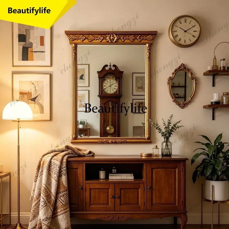 M02 French retro wall decorative mirror background wall carved wall hanging makeup mirror bathroom mirror