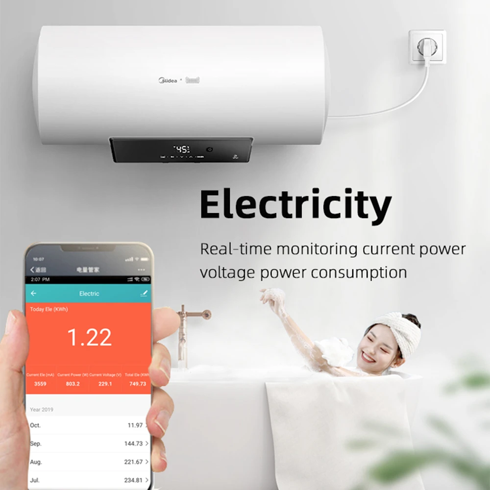 Prise de courant intelligente WiFi avec moniteur d'énergie électrique, prise multiple UE, Tuya Andrea nous-mêmes contrôlé avec Alexa et Google Assistant, 16A