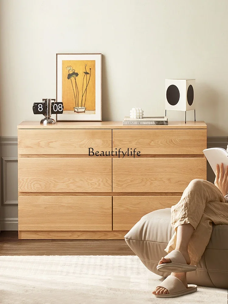 

All solid wood dresser, chest, integrated white oak cosmetic table, bedroom ultra-thin bedside cabinet