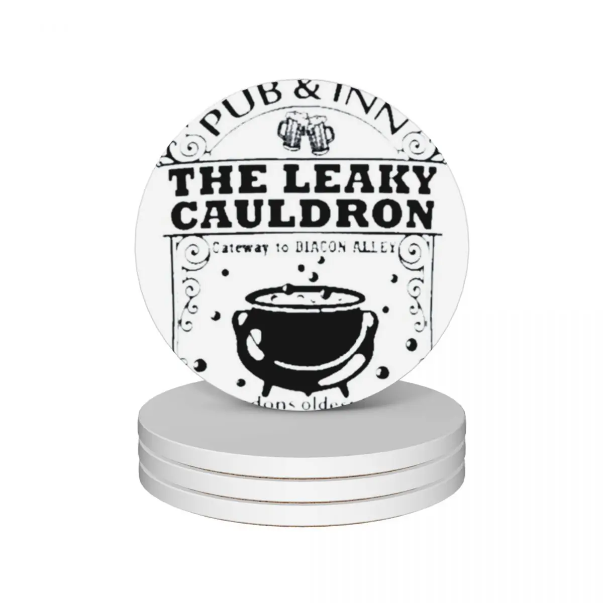 

Pub and Inn Leaky Cauldron Ceramic Coasters (Set of 4) cute kitchen drinks Cup mat Coasters