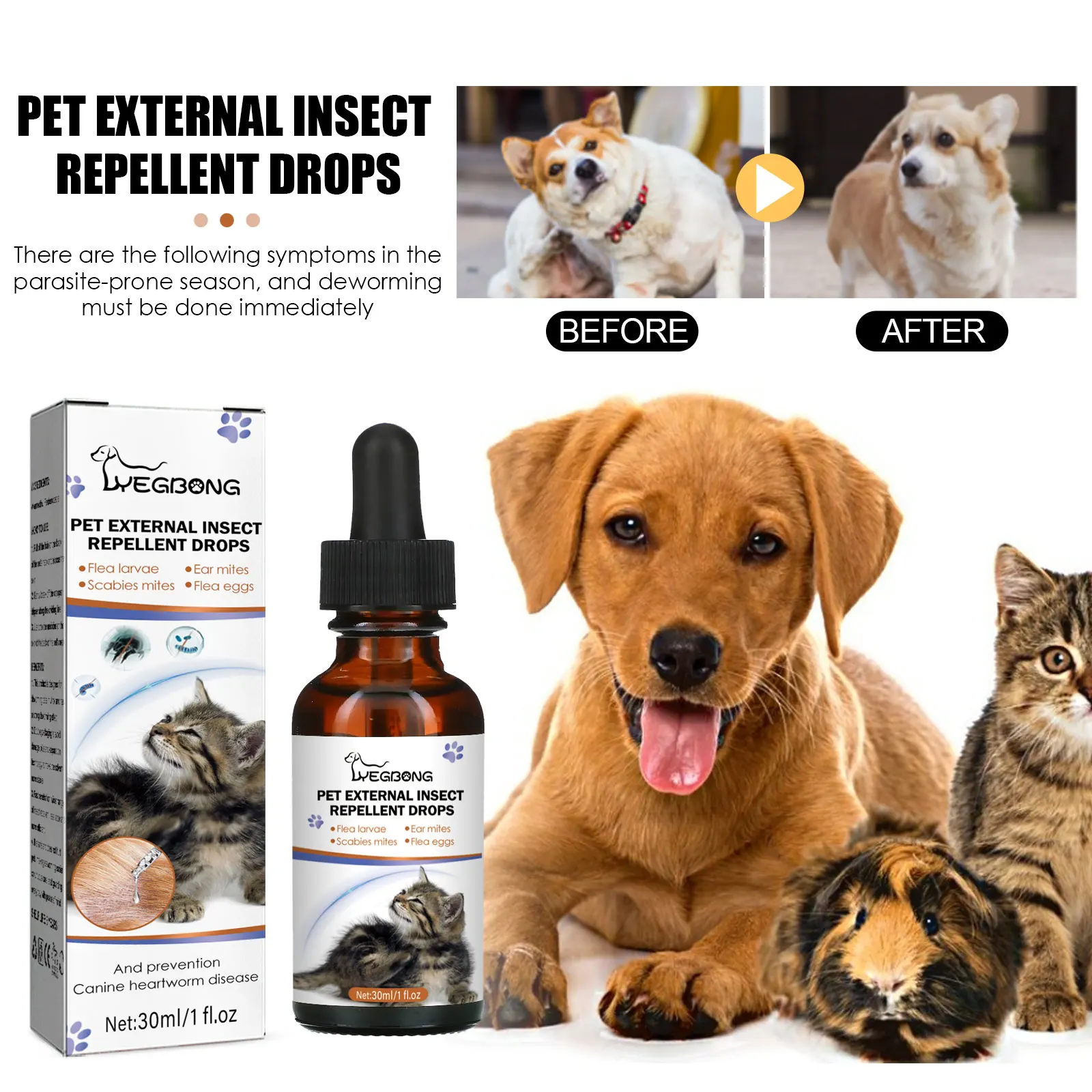 Pet External Parasite Treatment Drops For Cats Dogs, Gentle Spot-on Drops To Remove Fleas, Ticks And Lice