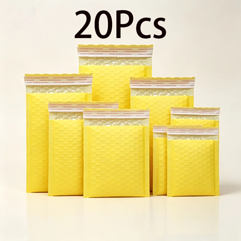 20Pcs Yellow Bubble Envelopes Self‑Seal Anti‑Collision Mailer Bags Waterproof Padded Pouches for Gifts Cosmetics Mail Shipping