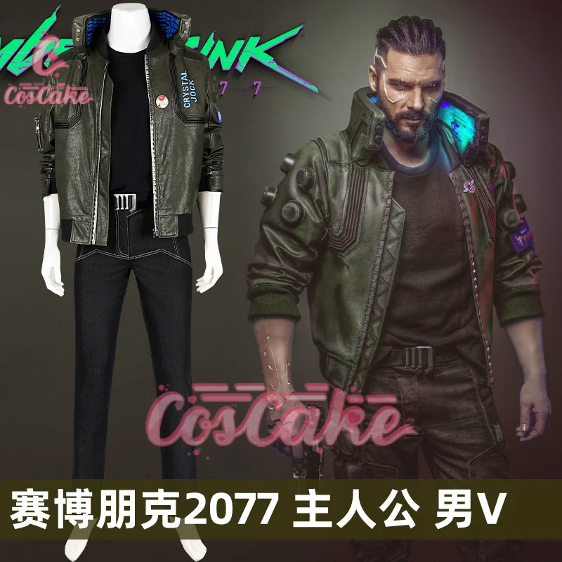 Punk 2077 Cosplay V Cosplay Costume Leather Jacket Shirt Pants Outfit Full Set Halloween Carnival Party for Women Men Coscake