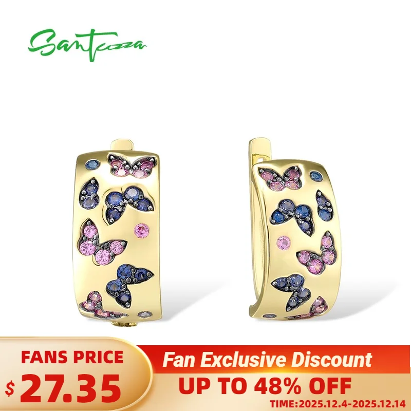 

SANTUZZA серьги из настоящего стерлингового серебра 925 пробы для женщин, сверкающие синие и розовые бабочки, инновационные свадебные и помолвочные ювелирные украшения