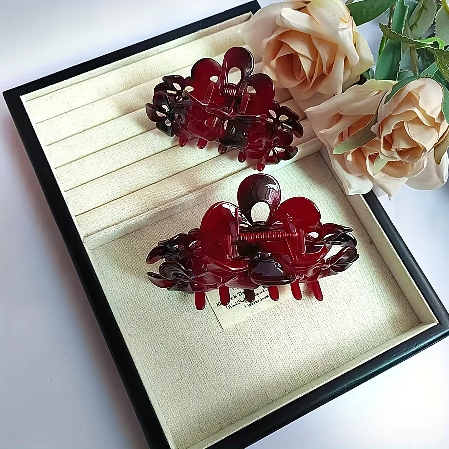 قطعتان من مشابك المخلب الكبيرة والصغيرة ذات الأزهار الرجعية لإكسسوارات الشعر لتثبيت الجزء الخلفي من الرأس مناسبة للارتداء اليومي في وقت الحالة