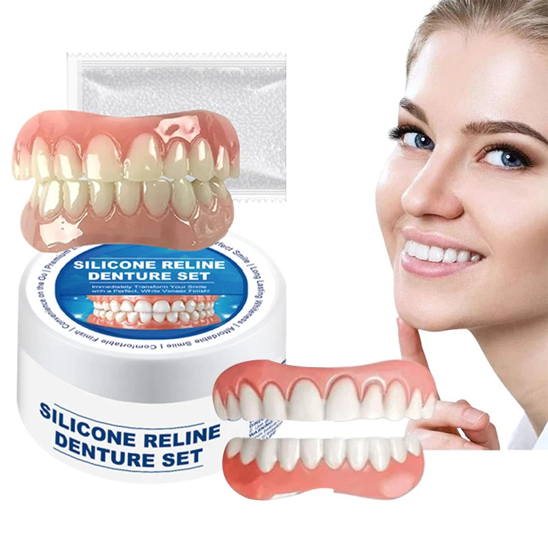 Ensemble de modification de prothèse dentaire, placages supérieurs et inférieurs en silicone, pâte parfaite, ajustement confortable, prothèses orthodontiques temporaires, fausse dent