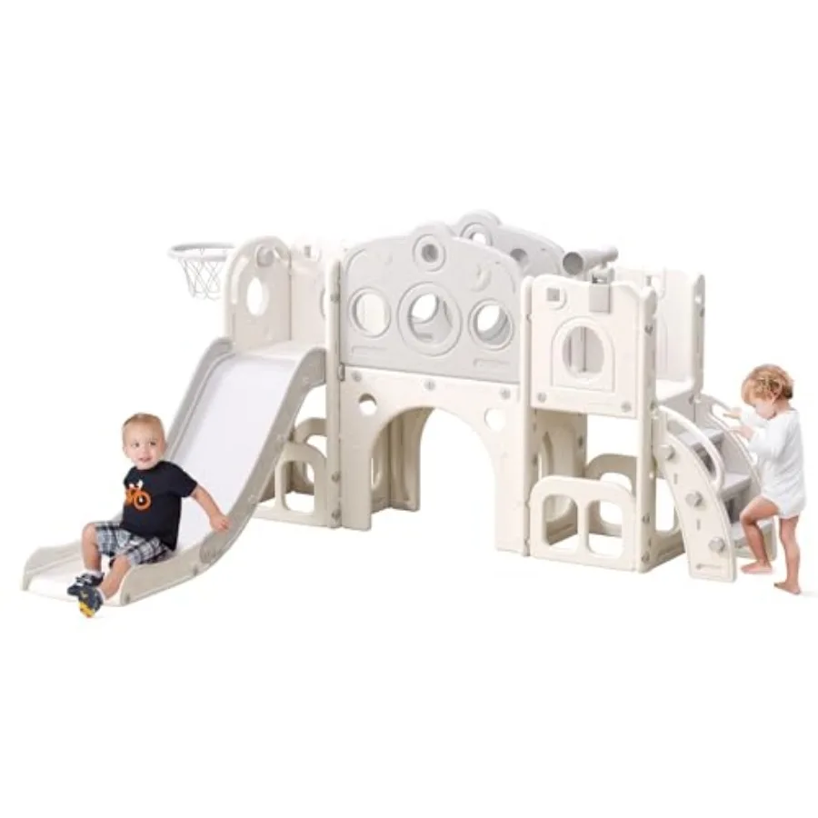

8 in 1 Toddler Slide Outdoor Indoor Playset for Baby Age 1-3 Childs Climber Slide with Storage Space and Non-Slip Steps Basketb