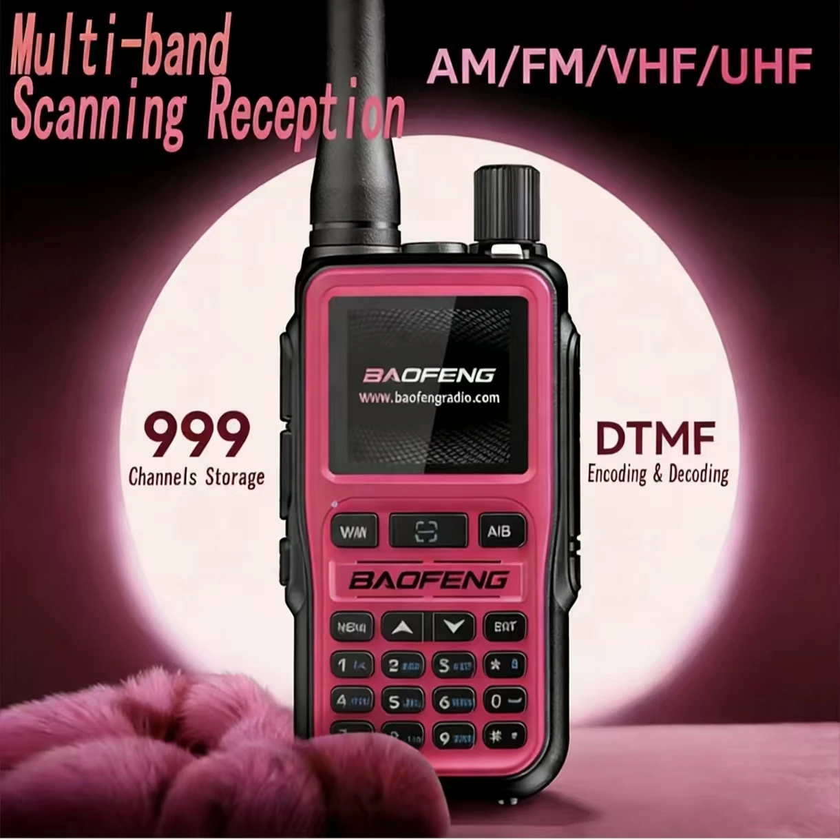 BAOFENG UV-5R Mini Pink Dual Band Two-Way Radio 5W/999CH  Bluetooth APP Programming NOAA Weather Alert Type-C Fast Charging1Pack