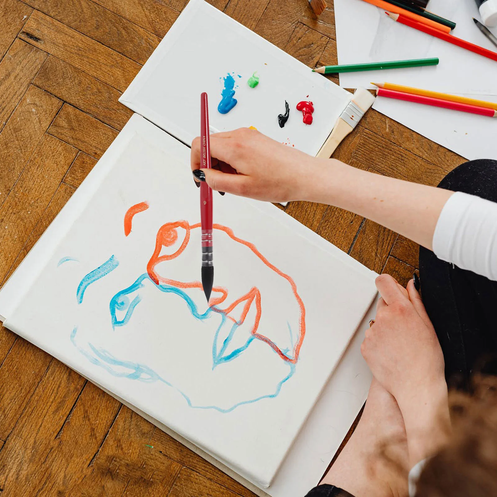 

1Set Artist Paintbrush Set Nylon Bristles 4 Different Size Wood Handle Brushes Suitable for Watercolor Acrylic Drawing