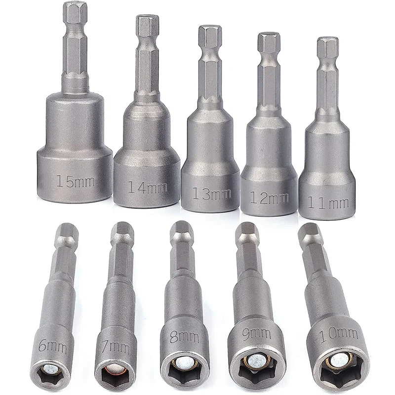 6-15mm Impact Socket Set 8/10pcs Magnetic Nut Screwdriver 1/4 Hex Key Drill Bit Adapter for Power Drill Impact Driver Socket Kit