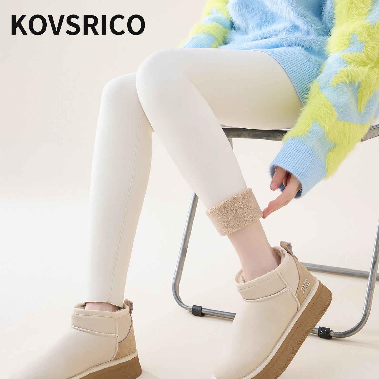 Kovsrico Autumn Winter High Waist Fleece Sharkskin Leggings Women Seamless Slim Tight-Fit Velvet Thickened Elastic Warm Leggings
