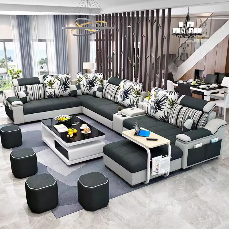 @！Best Quality Living Room Luxury U Shape Sofa Set Modern Fabric Sofa Living Room Furniture Living Room extra Large Corner Sofa