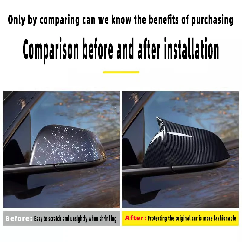 For 2020-2023 Tesla Model 3 Y Carbon Fiber Pattern Rearview Mirror Housing Reversing Cover Mirror Automotive Black Accessories