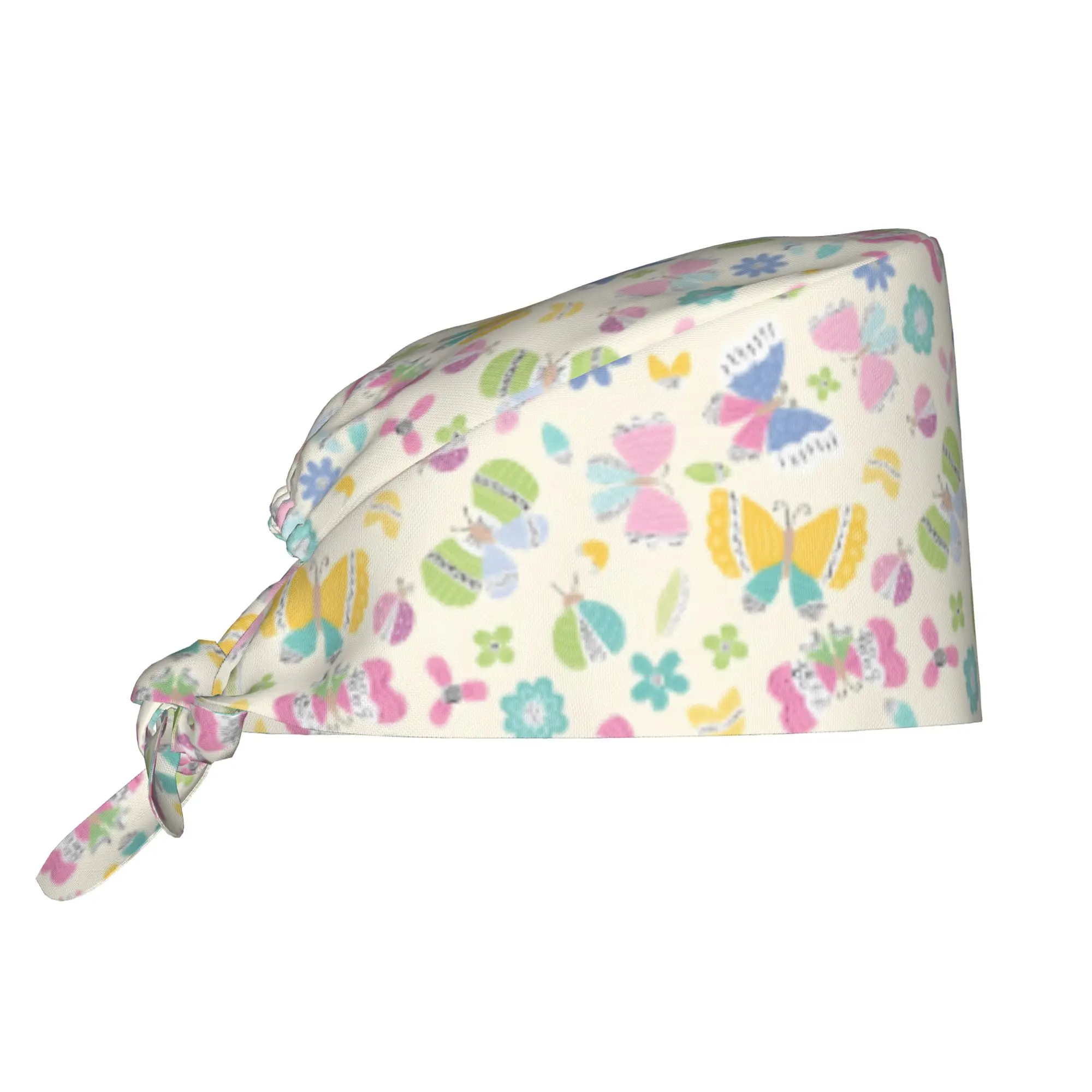 Adjustable Funny Colourful Butterfly Printed  Working Hat Women Men  Surgical Hat Scrub Nursing Doctor Surgeon Cap for Dentist