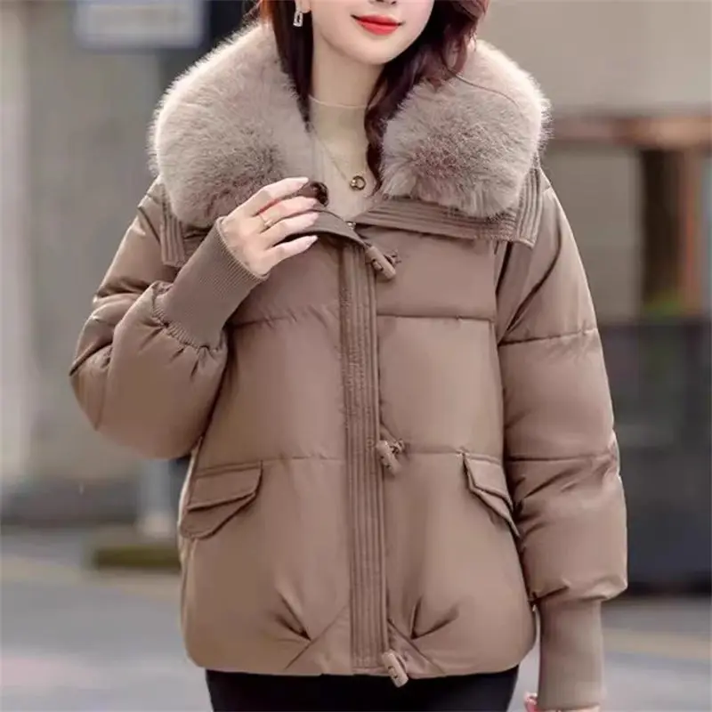 Fashionable Women\'s Clothing Autumn And Winter 2024 New Design Thick Fur Collar Down Cotton Jacket Warmth Trend Outwear A006