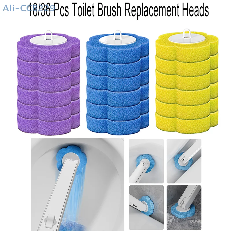 Long Handle Toilet Brush Disposable Replacement Head Cleaning Kit Toilet Bowl Brush Accessories Tool 18/36 Pcs