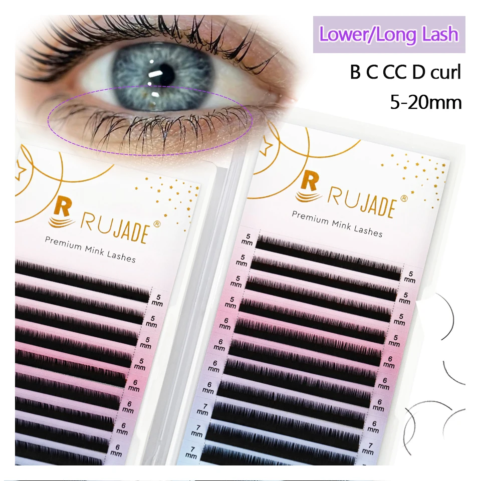 Rujade B Curl Bottom Lower Lashes 5mm 6mm 7mm False Eyelash Extension Soft Silk Matt Black Volume Short Under Individual Eyelash