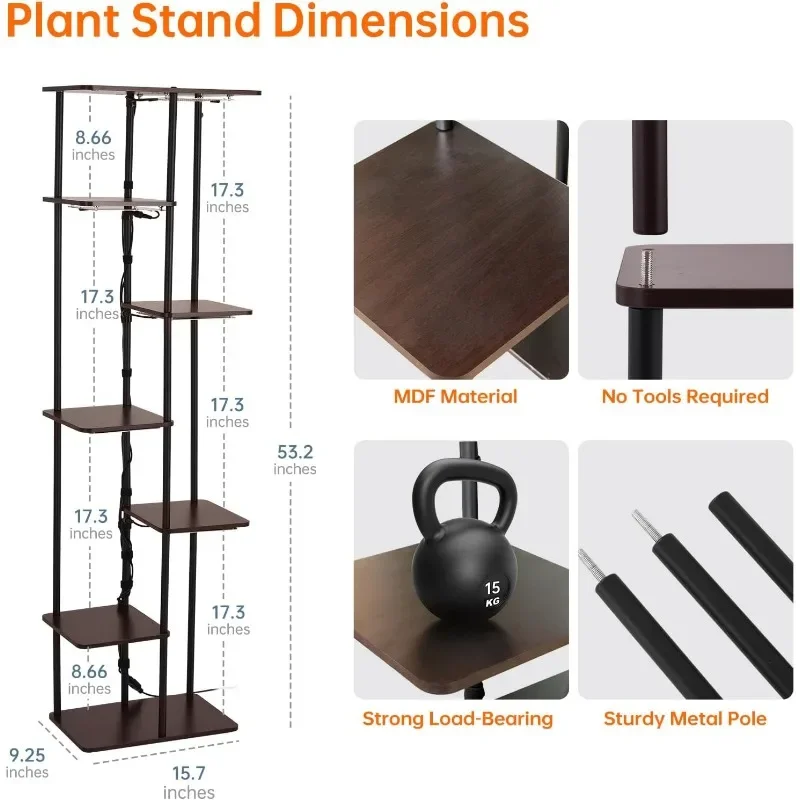 Houseplant Growth Light, 7-layer Corner Wooden Tall Growth Light Holder, Full Spectrum Adjustable 50W LED Growth Light Panel